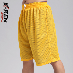 队训<em>篮球裤</em> 纯色网眼<em>短裤</em> 训练裤 黑黄双面运动