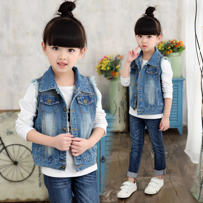 girl Cowboy vest coat 2019 spring and autumn Thin section Big Kids All-match Kanjian baby Denim vest Vestin the Children/Baby/Family fitted , Vest category - from Buy2taobao.com to provide professional Taobao agent buy service