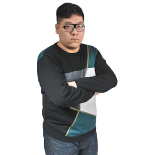  意仕派大码男吊染圆领撞色肥佬胖韩版针织羊毛衫加肥毛衣加大毛衫
