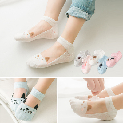 儿童水晶袜夏季薄款女童水晶冰丝袜宝宝公主船袜玻璃丝纯棉短袜子