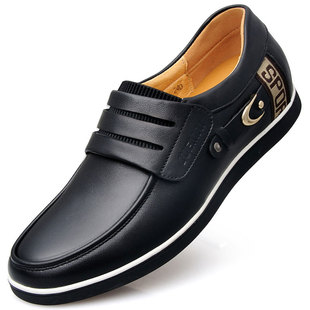 真牛皮男士隐形内增高鞋男式搭扣款隐形增高懒人鞋休闲鞋板鞋