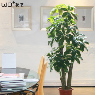  wo+高仿真花发财树3杈花艺整体套装家居落地装饰假花客厅仿真假树
