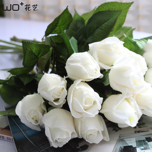  wo+高仿真花手感装饰花情人玫瑰假花卉绢花家饰品套装包邮送花瓶