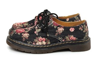  布洛克碎花牛津鞋 英伦系带复古潮款女鞋 欧美森系碎花休闲鞋百搭