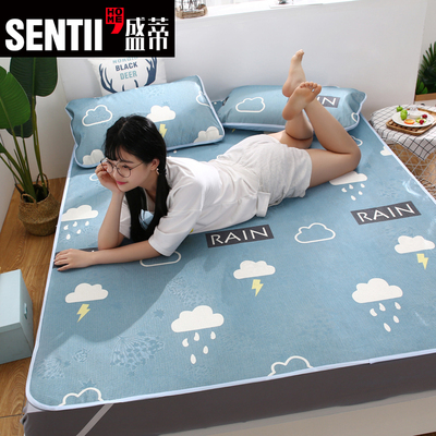 凉席三件套1.8m床夏季冰丝席1.5米折叠软席单人学生宿舍1.2草席子