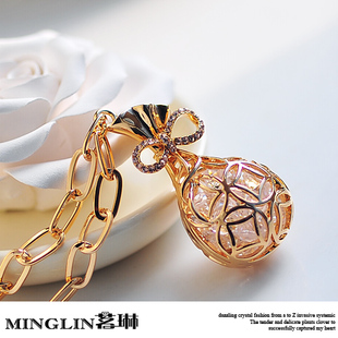  茗琳幸福的荷包水晶高档毛衣项链 女 韩国 长款 时尚复古百搭饰品