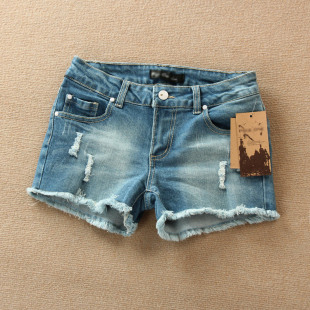  品牌原单新款春装磨白破洞牛仔短裤百搭磨毛热裤女裤乖I3下7