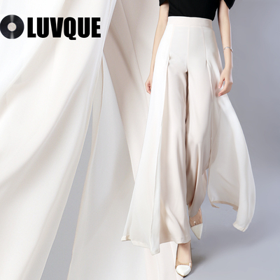 高腰裤裙拖地九分直筒黑色雪纺坠感垂感阔腿裤女春秋夏休闲长裤子