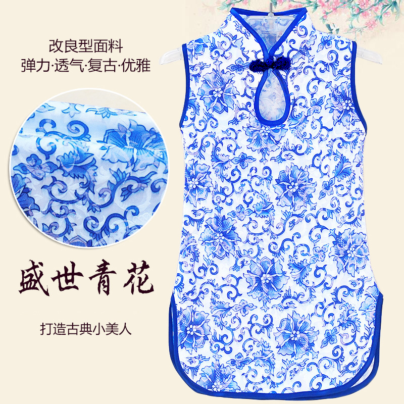 children Children's clothing child show pure cotton Cheongsam Blue and white porcelain Children Elastic force Self cultivation Vest dress Summer dressin the Children/Baby/Family fitted , Children's Robes/Costume/National costume , Cheongsam category - from Buy2taobao.com to provide professional Taobao agent buy service