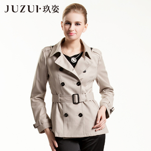  玖姿JUZUI 专柜正品女装春季新款时尚修身短风衣黑色红色米色