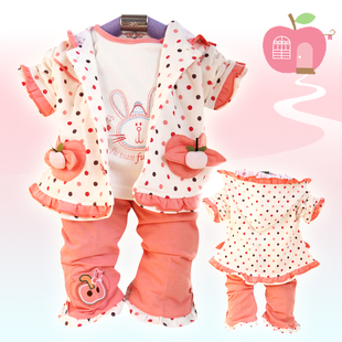  新年童装 年春装新款 女童可爱圆点套装 立体苹果宝宝三件套