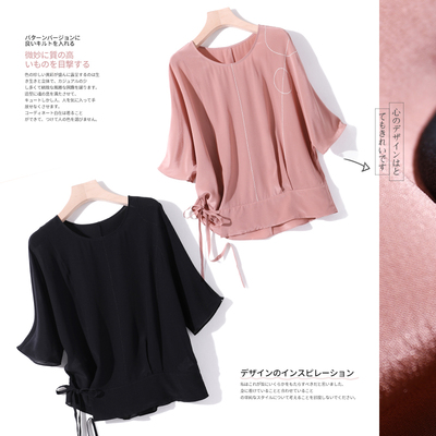 う诚会玩系列！不对称绗缝线の系带纯色100%桑蚕丝03双绉真丝衬衫