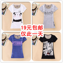 懵依恋2013姐妹装夏装新款韩版潮白色纯棉卡通女士短袖T恤修身HM