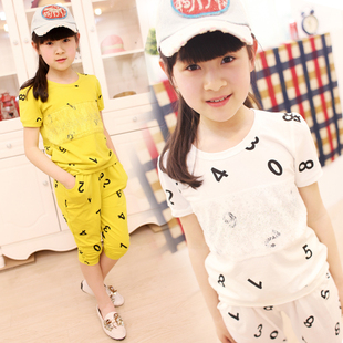  女童夏装新款童装 韩版休闲短袖T恤+中裤运动套装 儿童两件套