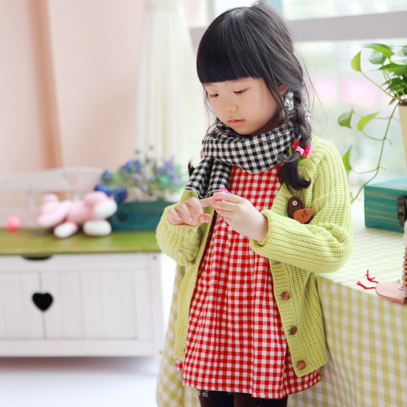 童装<em>女童</em>秋装新款儿童<em>毛衣开衫</em>单排扣V字领韩