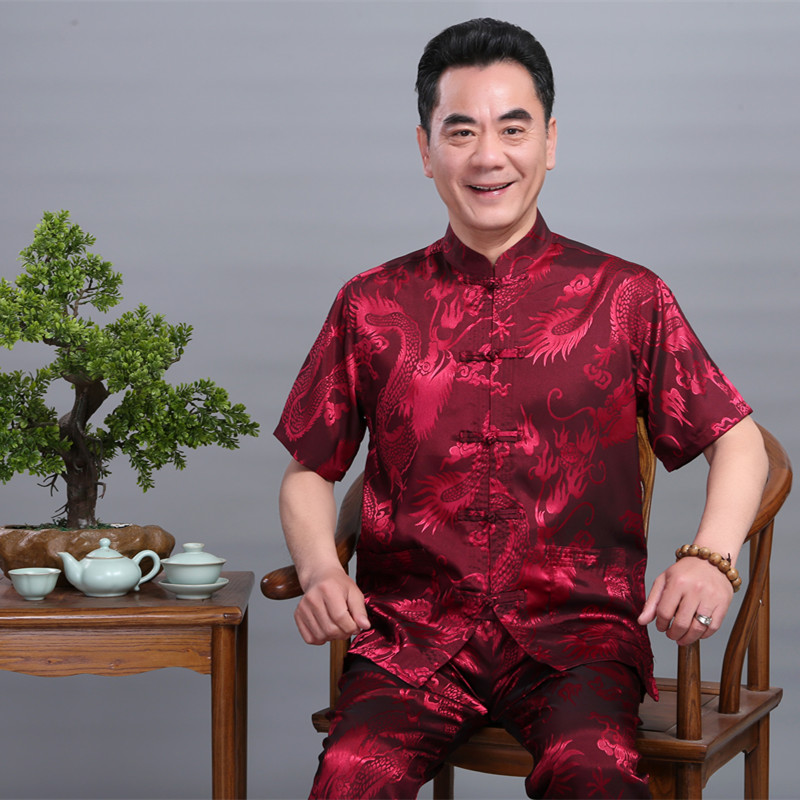 summer Tang costume Short sleeved suit Middle and old age silk dad Summer wear Chinese style Chinese style the elderly Real silk Grandpa loadedin the Men's clothing, National costume category - from Buy2taobao.com to provide professional Taobao agent buy service