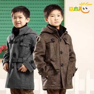  秋冬装韩版男童夹棉厚保暖上衣 儿童外套羊毛呢大衣 男童风衣