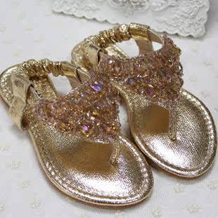  六一促销新款女童人字拖韩版潮金色公主儿童凉鞋包邮牛筋夹趾