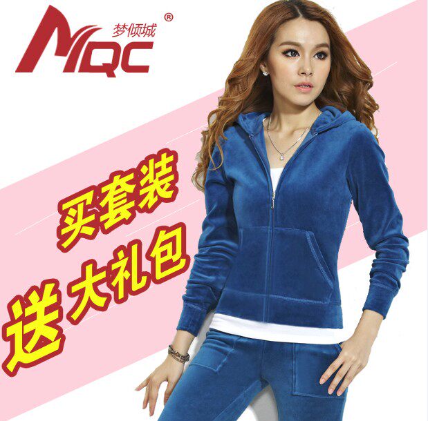 新款韩版春秋天鹅绒运动套装女金丝绒大码休闲运动服时尚修身卫衣