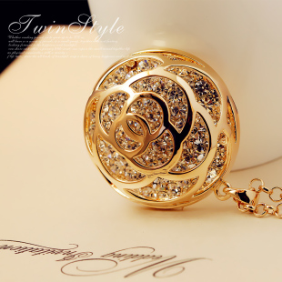  毛衣链长项链女镂空水晶玫瑰花朵镶钻毛衣挂饰独特百搭