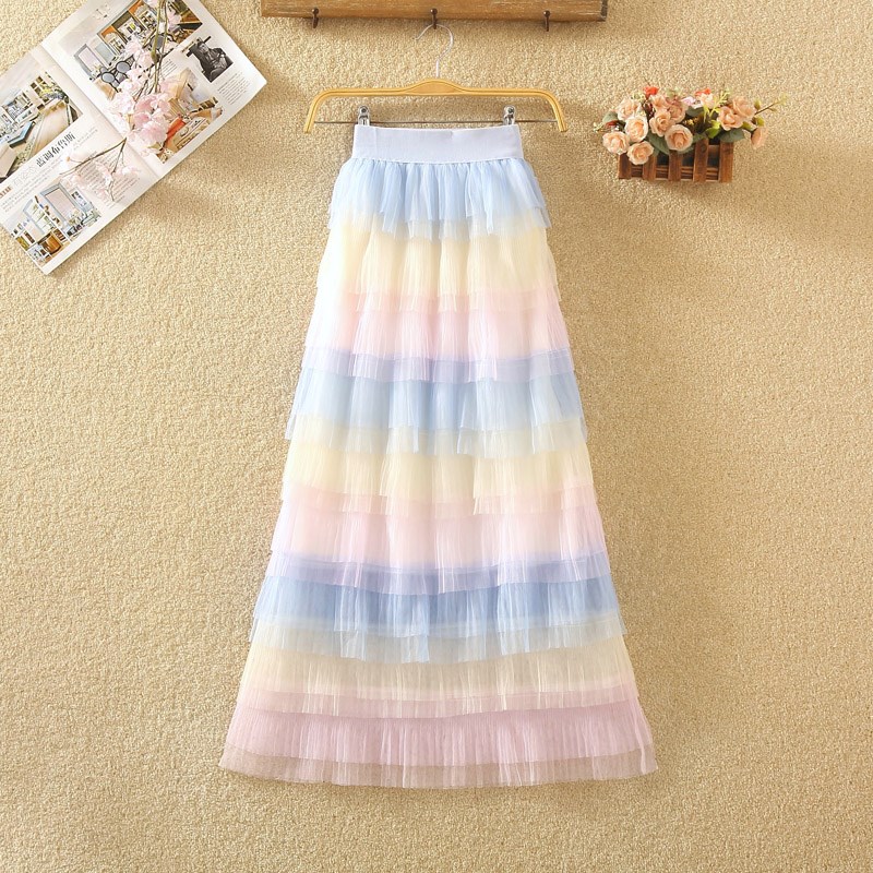 2019 Spring and summer new pattern Korean Edition Paige Show thin colour Cake skirt Bouffancy longuette Jacobs skirt Yarn skirtin the Women's clothing/Boutique , Skirts category - from Buy2taobao.com to provide professional Taobao agent buy service