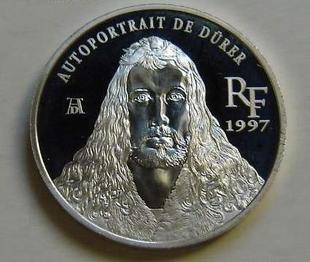 法国1997年著名画家丢勒自画像双面值欧元法