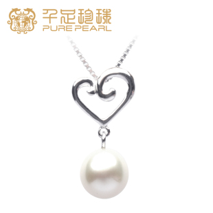  千足珍珠 天然珍珠吊坠 纯银项链 吊坠 女 心形珍珠吊坠项链包邮