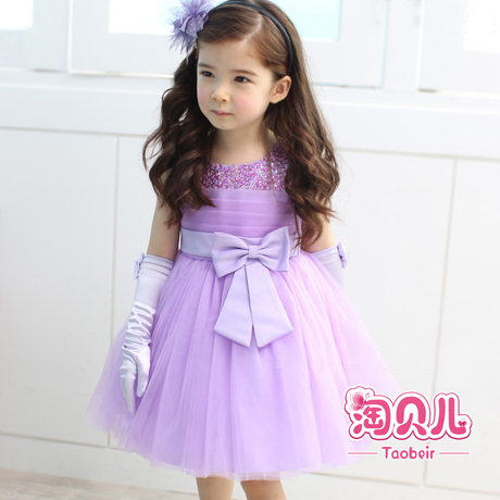 韩版 女童蓬蓬裙 紫色花童礼服裙 儿童公主裙纱