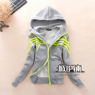  卫衣女装韩版套装抓绒加厚带帽衫拉链三叶草情侣装开衫外套潮男士