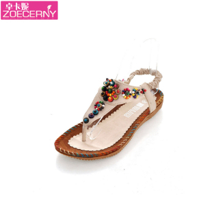  新款复古民族风夹脚凉鞋 女 平跟 休闲鞋 孕妇凉鞋夏季防滑