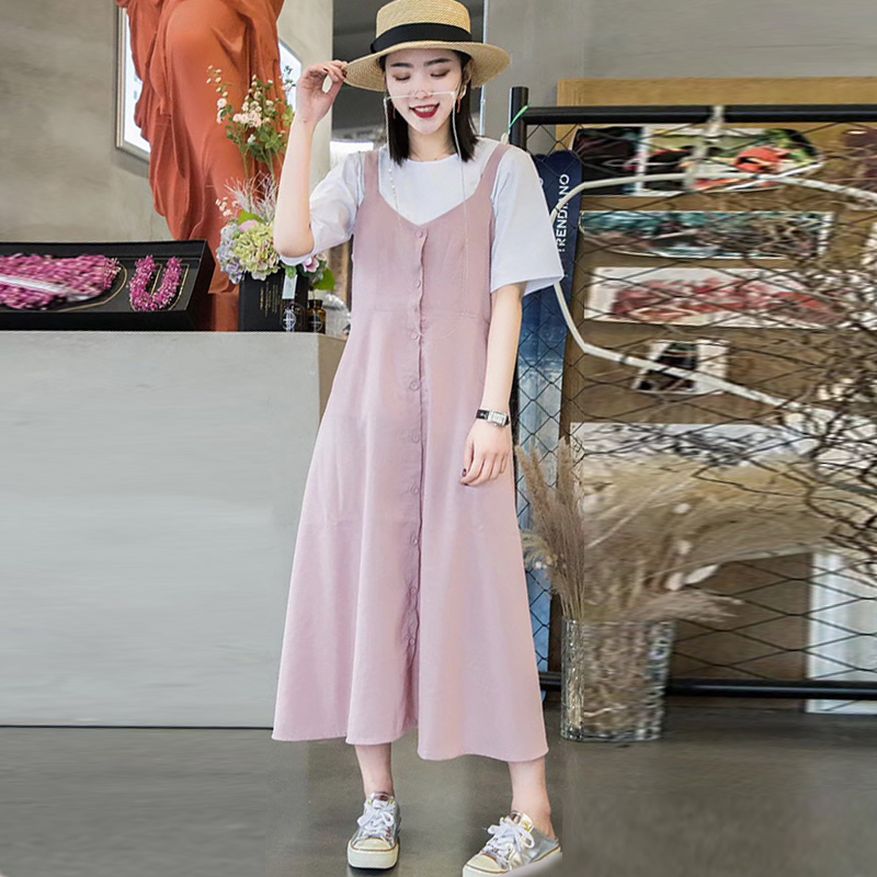 fat mm Summer wear 2019 new pattern Cover the belly Short sleeved T-shirt Suspender skirt By age suit Large Women's wear Dressin the Women's clothing/Boutique , Large size women category - from Buy2taobao.com to provide professional Taobao agent buy service