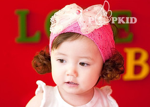  韩国新款 超大蝴蝶结蕾丝假发套 宝宝头饰 儿童发带 婴儿饰品发饰