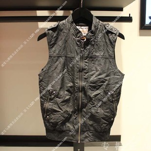  【三皇冠 正品代购】 jackjones/杰克琼斯 时尚复古黑色皮马甲男