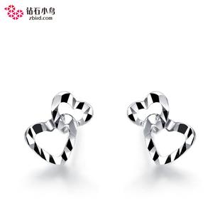  情人节礼物【钻石小鸟】Pt950铂金耳钉耳环女款 心恋心 正品