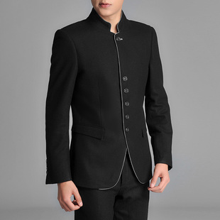  冬季款加厚毛呢男士式立领西装西服套装修身韩版西装保暖抗冻
