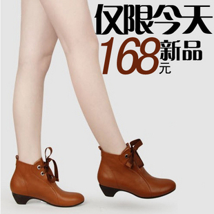  百丽靴包邮正品女鞋秋冬新款短靴中跟真皮女靴欧美大码马丁靴