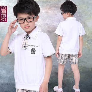  品牌童装  韩版夏装新款男童英伦格学院风儿童休闲运动套装