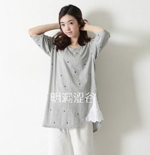  韩国代购进口女装现货~春夏可爱小鬼头拼接蕾丝边短袖长款T恤