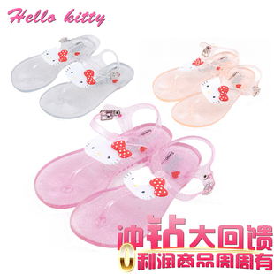  新款Hello Kitty正品水晶透明儿童夹趾凉拖软 夏季女童夹脚凉鞋潮