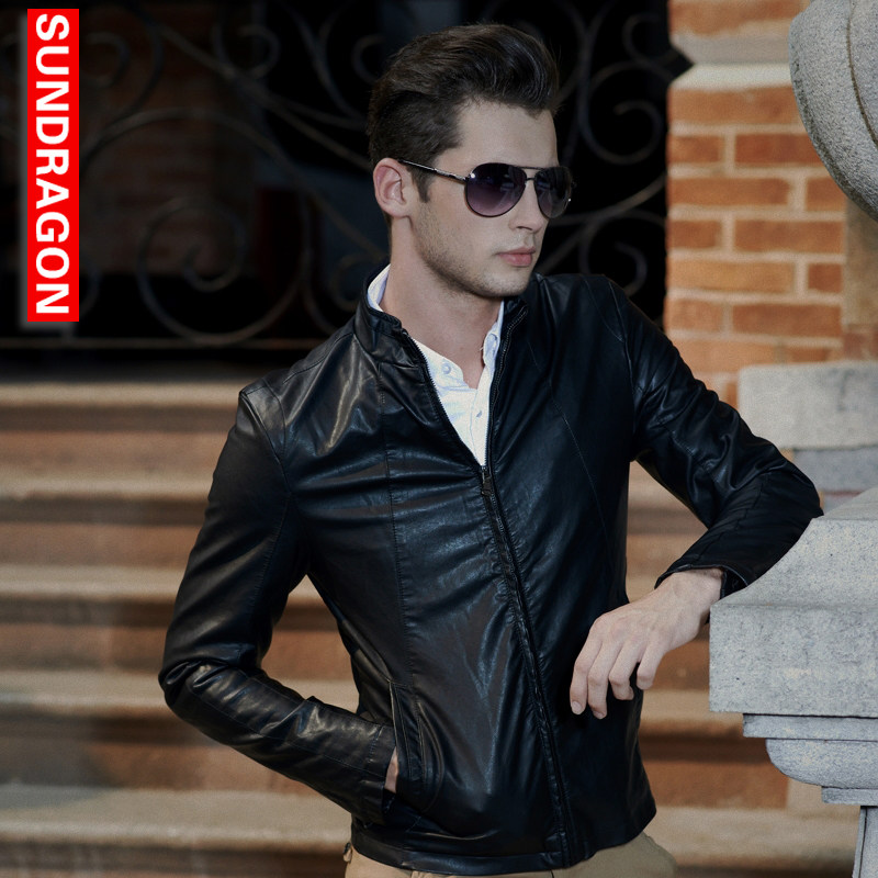 Sun Dragon spring and thin men's slim fit motorcycle leather men's PU leather jacket men's jacket, Korean wave