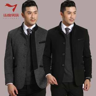  年春秋新款柒牌男装男士夹克男商务休闲立领羊绒羊毛修身外套