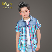 Year presses male big boy 2013 new summer children's clothing boys plaid short-sleeved shirt England shirt children