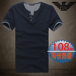 阿玛尼 男装 t恤男士V领T恤韩版修身t恤夏装新款男装短袖t恤