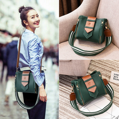 小包包女2017新款潮韩版简约百搭单肩包少女小斜挎水桶包时尚宽带