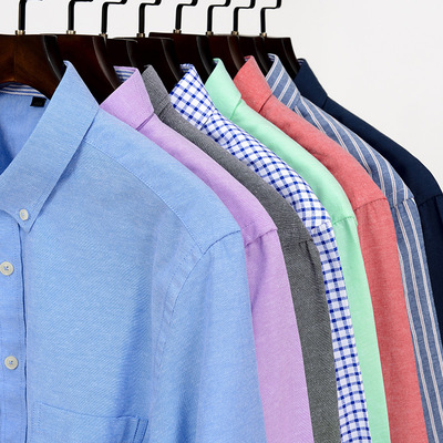 暖爱2019春款牛津纺衬衫男长袖商务休闲韩版纯色条纹牛津纺男衬衣