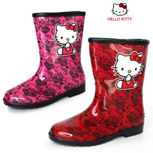  可爱Hello kitty猫 水晶花布 防滑中童时尚雨鞋雨靴 女款女童
