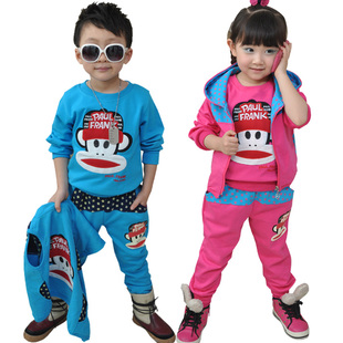  春装新款韩版男童女童宝宝童装运动套装儿童卫衣三件套大嘴猴