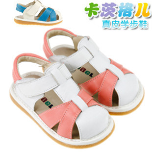 【卡茨格儿】夏季真皮叫叫鞋学步鞋女宝凉鞋婴幼儿凉鞋包头防踢软