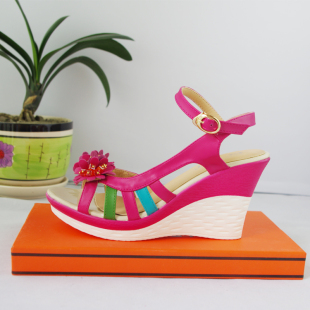  夏季新款甜美民族风复古花朵串珠厚底女鞋波西米亚坡跟凉鞋包邮