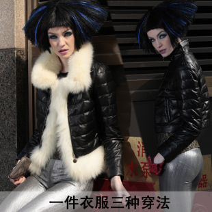  冬装新款真皮皮衣女短款狐狸毛领真皮羽绒服两件套三种穿法